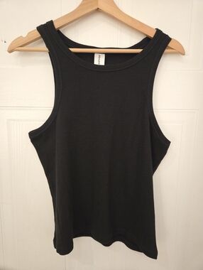 2X Abound Black Cotton Blend Ribbed Tank Top - Women's Sleeveless